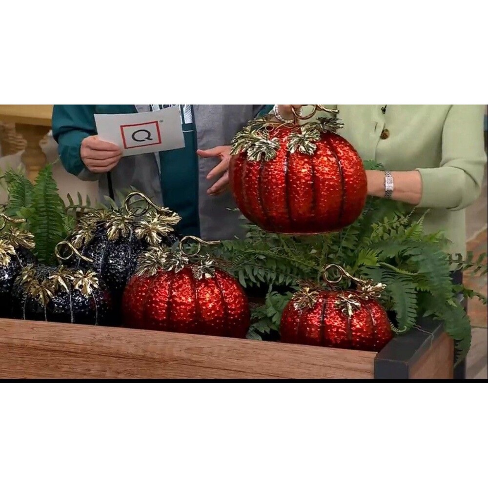 Set of 3 Nested Metallic Finish Half Pumpkins by Valerie - Orange